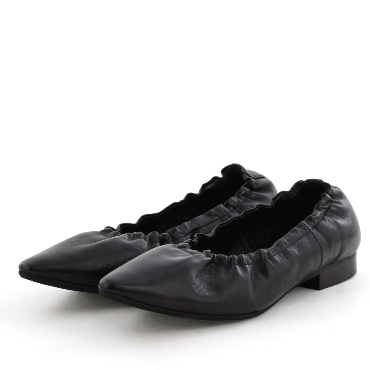 HIMIKO Shirred Flat Pumps, Genuine Leather, Soft and Comfortable to Walk in, Black, Size 240, 651302