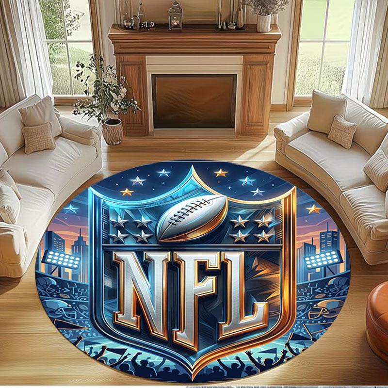 NFL Print Runder Teppich, Waschbarer Bodenläufer, Für Eingangsbereich Studentenwohnheim Waschküche Büro Arbeitszimmer, Heimdekoration Geburtstags-Weihnachtsgeschenk
