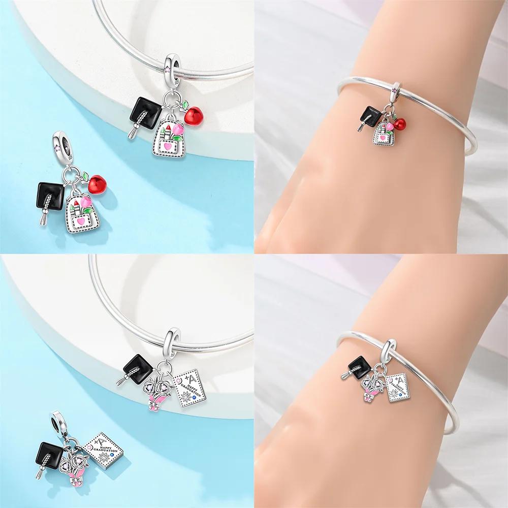 Decorative Charms Plata Originales Graduation Hat Owl Beads For Charms Copper Arm Bracelet Beads Jewellery Creating Women'S Present