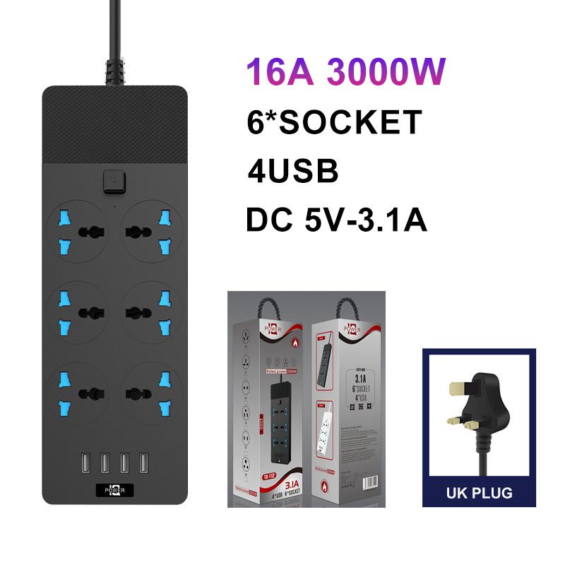2500w3000w Universal Strip Power 2m Extension Cord Socket 346 Way Uk Plug Fast Charging Power Board