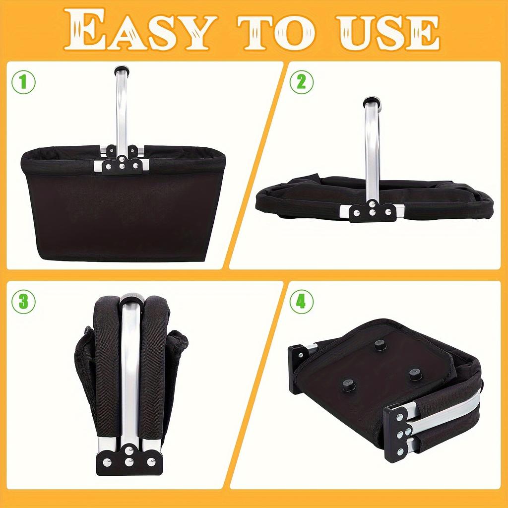 Foldable Aluminum Frame Basket with a Large Zippered Side Pocket and a Foldable Oxford Cloth Shopping Handbag