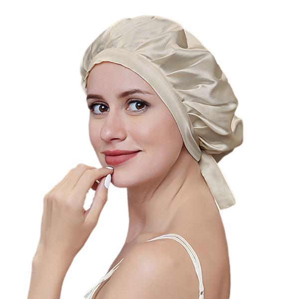 100% Mulberry Silk Bonnet Sleep Cap for Woman Night Hat 16 Momme with Adjustable Ribbons Hair Care