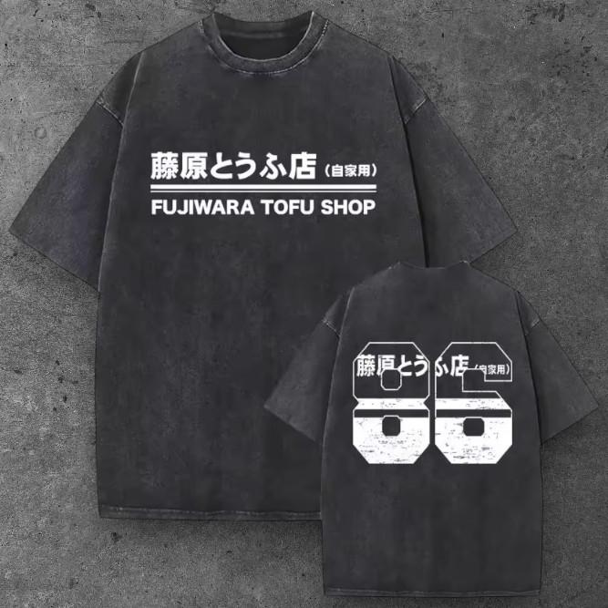 Mens Anime Tofu Shop Oversized T Shirt Black JDM Y2K Streetwear S-2XL