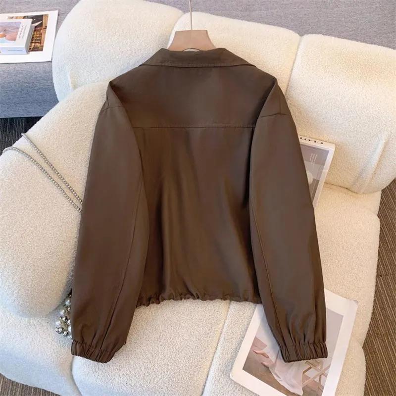 Women's Zipper Jackets Spring   Loose  Stand Collar Long Sleeve Tooling Jacket Coat