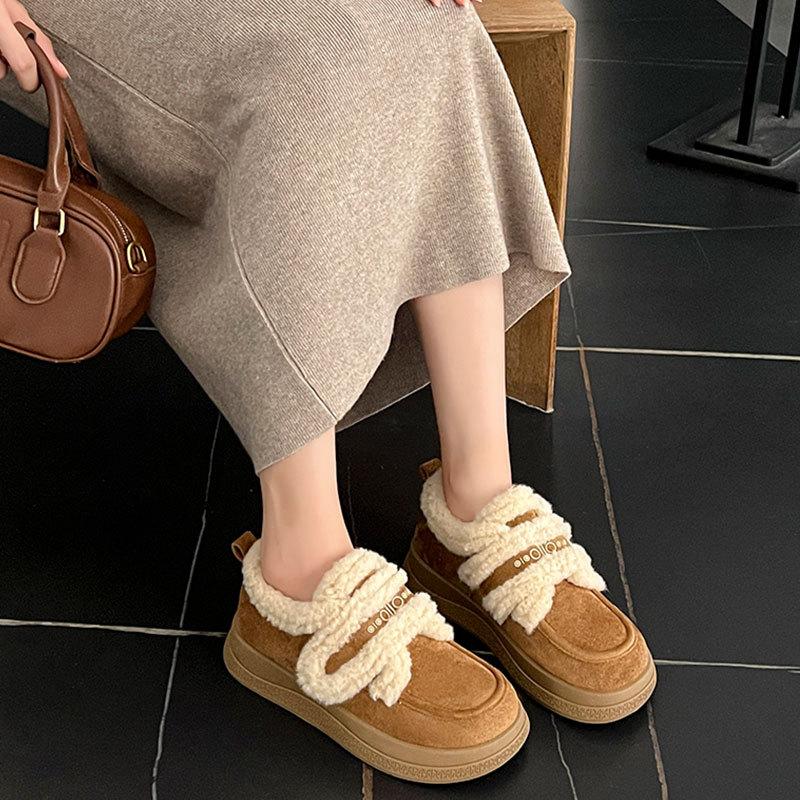 Fleece women's new winter leather platform snow boots, wear non-slip and warm fluffy cotton shoes