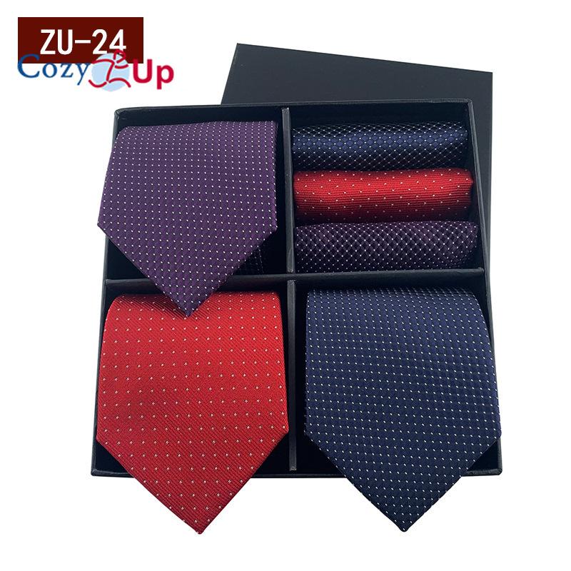 3pcs Necktie+3 Pcs Square Scarf  Men Two-piece Tie Set Wave Point A Tie Cufflinks Business Fashion Handkerchief Paisley