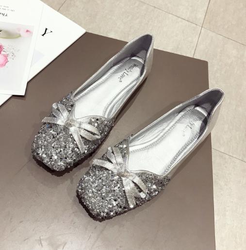 

Модная женская свадебная обувь новая корейская версия красные пайетки плоские всесезонные туфли с квадратным носком большая женская обувь 35