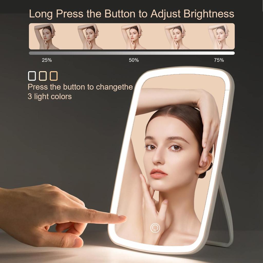 Cunsieun Rechargeable Makeup Vanity Mirror with LED Makeup Beauty Mirror with Portable Dimmable Touch Tabletop LED Foldable Adjustable Makeup Mirror