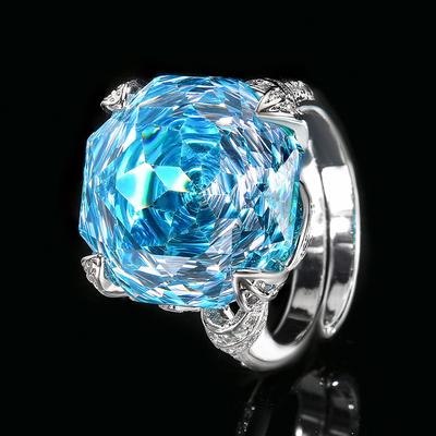 Schmuck Kupferboden Vergoldet Imitation Rosenschliff Meerblau Temperament Ring Hauptstein 16mm