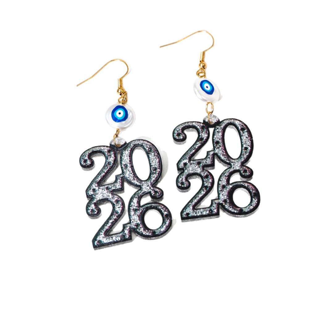 Orecchini in Acrilico con Nappe Glitterate Numero Anno Nuovo 2026