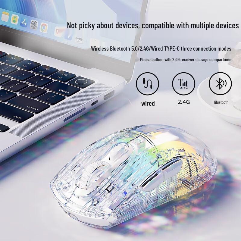 EWEADN Q8 Transparent Crystal Tri-Mode Mouse