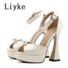 Fashion Liyke Sexy 13.5CM Super High Heels Platform Sandals Women Summer Fashion White Pearl Peep Toe Wedding Banquet Shoe Zapatos Mujer
