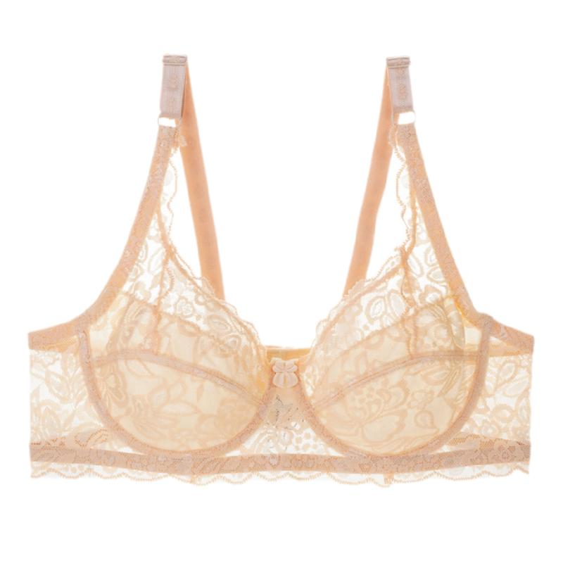 NEW Plus Size 36-44 Lace Bras Women Thin Lining Sponge-free Push Up Bra Summer Breathable Underwire Bow Comfortable Underwear