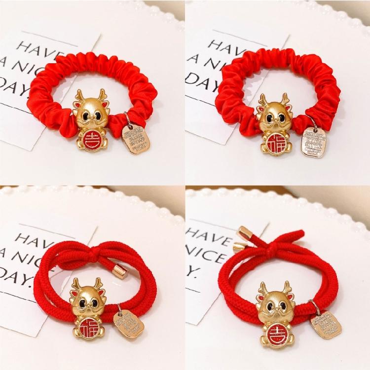 2024 New Year Hair Tie Zodiac Dragon Elastic Hair Bands Women Girls Hair Rope
