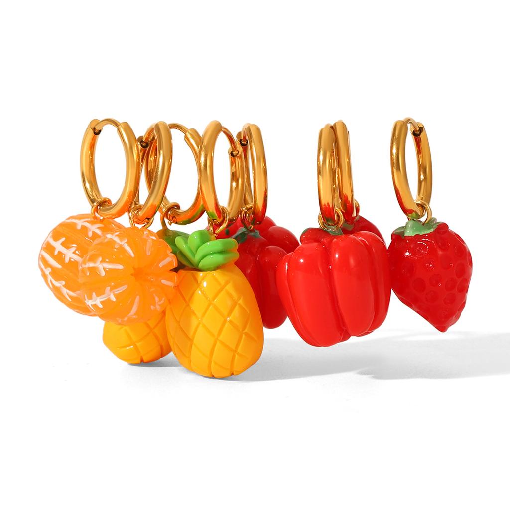 Hoop earrings, niche fruit drop earrings, pineapple orange, titanium steel ear jewelry, versatile and unique earrings