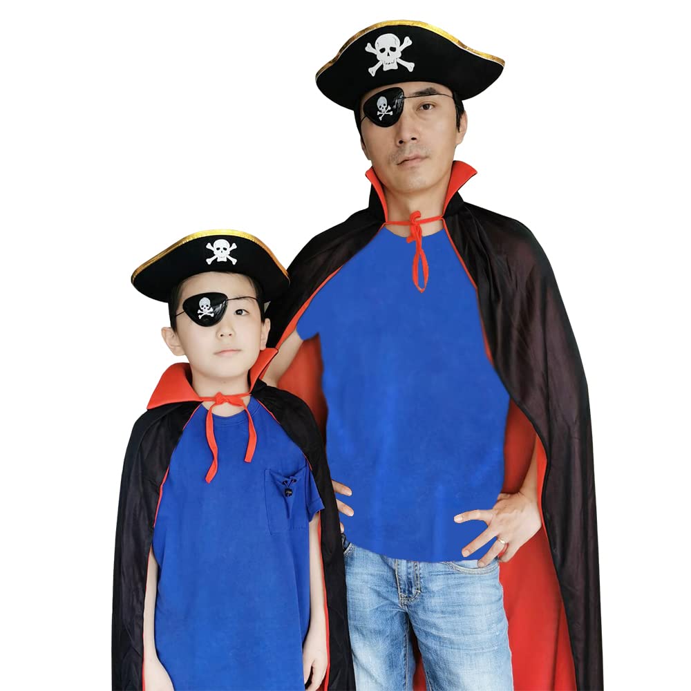 Giyomi Halloween Pirate Costume 4 Pieces for Adults and Includes Pirate Pirate Pirate and Skull Balloon Set, Kids, Cape, Hat, Eyepatch, (90cm)