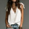 Women Casual Solid Color V Neck Tie Strap Sleeveless Vacation Top