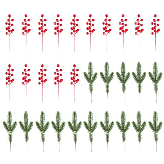 Vánoční borové větvičky s červenými bobulemi Umělé zelené stonky na strom Květinová aranžmá Domov Kancelář Sváteční středová dekorace