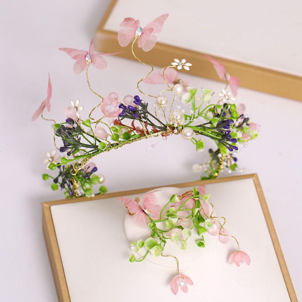 Butterfly Pearl Headpiece Imitation Pearl Girl Crown Flower Child Crown Kid Hair Hoop  Daily Wear