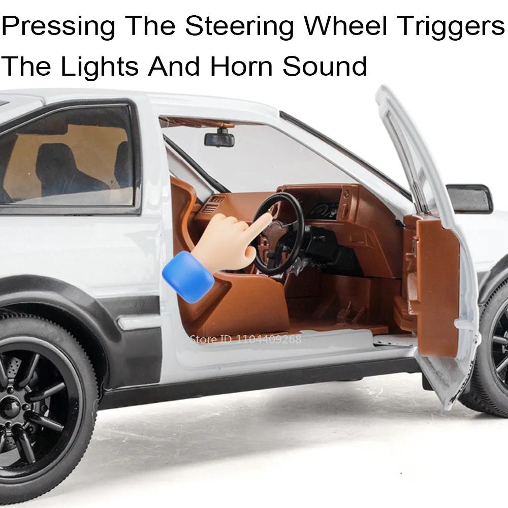 Large 1:18 Classic Movie AE86 Car Model Toy Alloy Diecast Sound Light Vehicle Wheel Steering Shock Absorption Models Kids Gifts