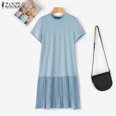 Women Casual O-neck Short Sleeve Summer Patchwork Dress