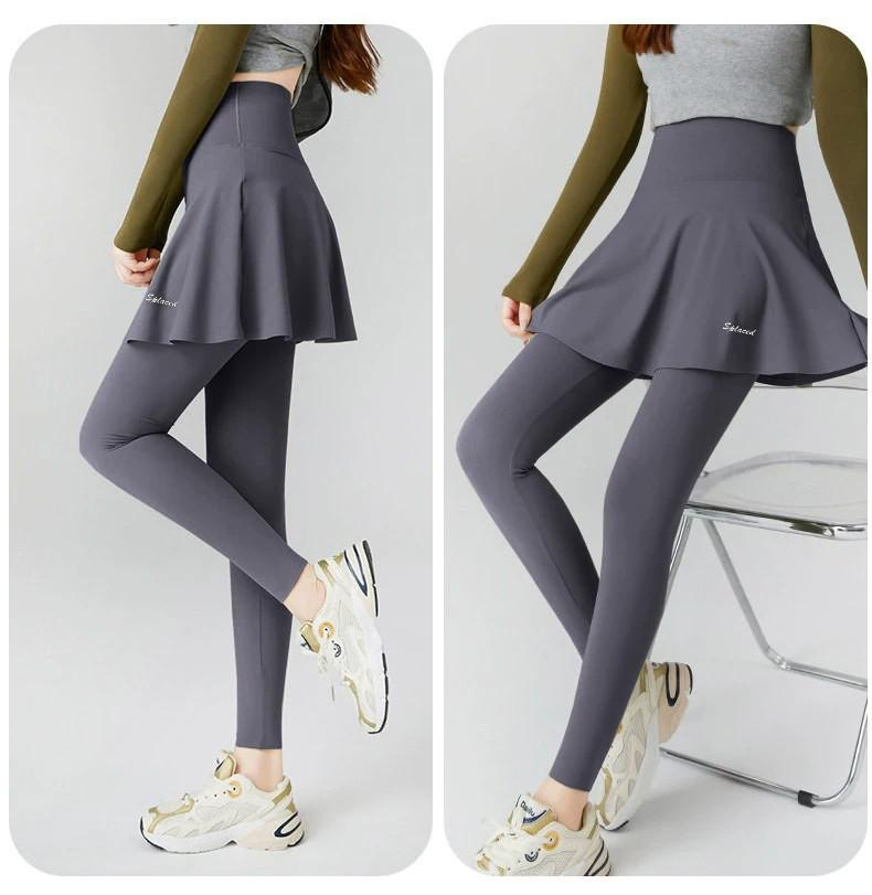 Spring & Autumn Women's Two-Piece-Style Yoga Skirt Pants - Sports Fitness Shark Pants with Integrated Hip Covering Base Layer