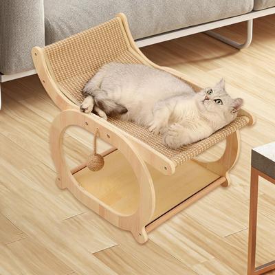 Cat Scratching Lounge Chair Elevated Bed Wooden Lounger for Home Use