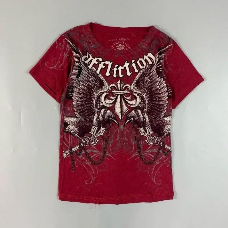 European and American men's summer Gothic letter bone wing skull print soft and breathable round neck T-shirt outdoor street top