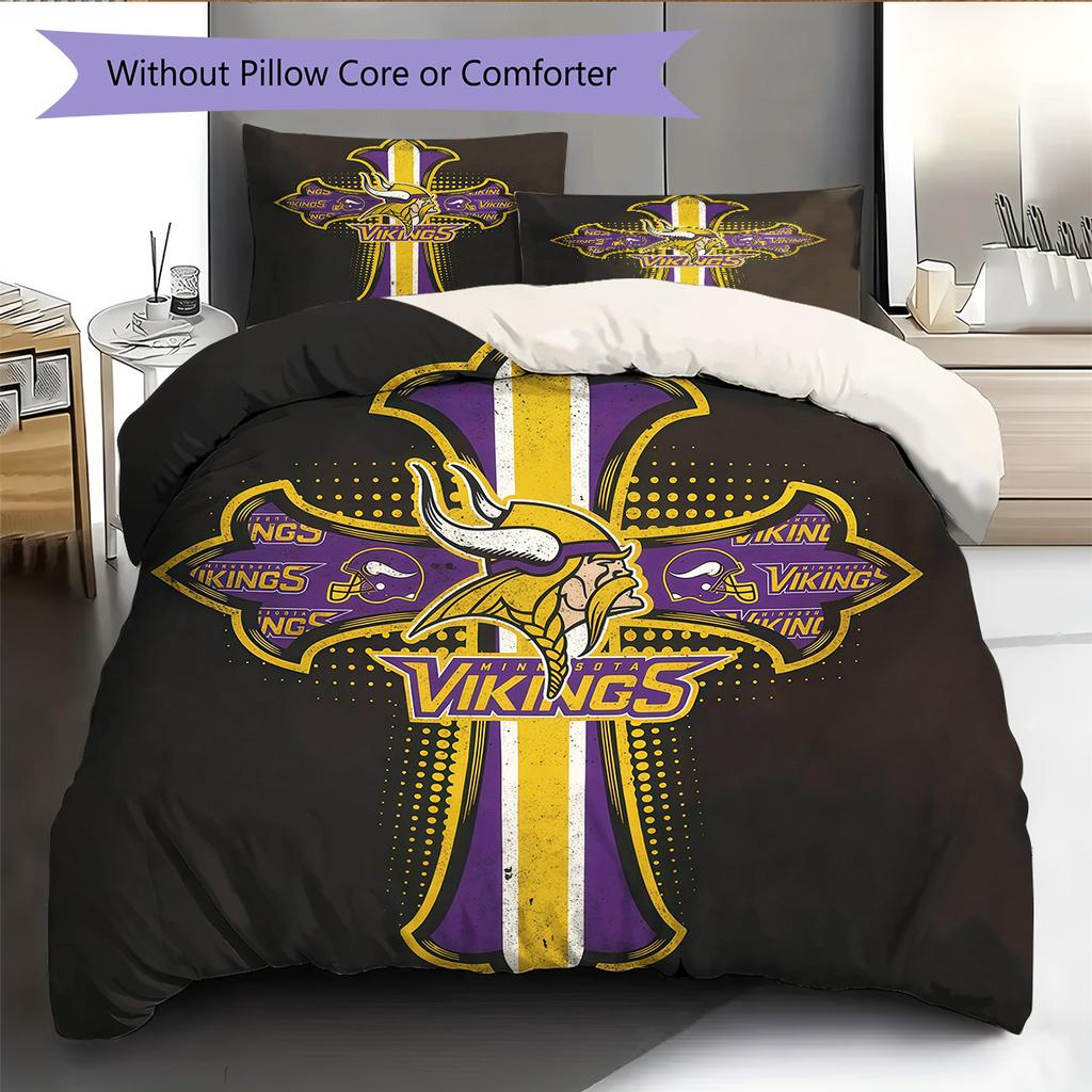 Set Copripiumino Trapuntato con Motivo Minnesota Vikings Decorazione per la Casa Regalo (1 * copripiumino + 2 * federe senza imbottitura)
