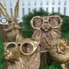 Charming Brass-Look Animal Statue with Glasses - Versatile Resin Decor for Home, Garden,and Office, Yellow Copper,Living Room
