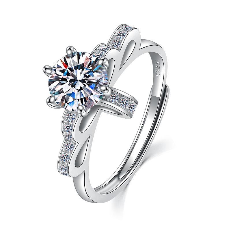

Кольцо-бантик из стерлингового серебра S925 с цветком на руку и бриллиантом в один карат, простое открытое кольцо в виде маленькой феи opening adjustable