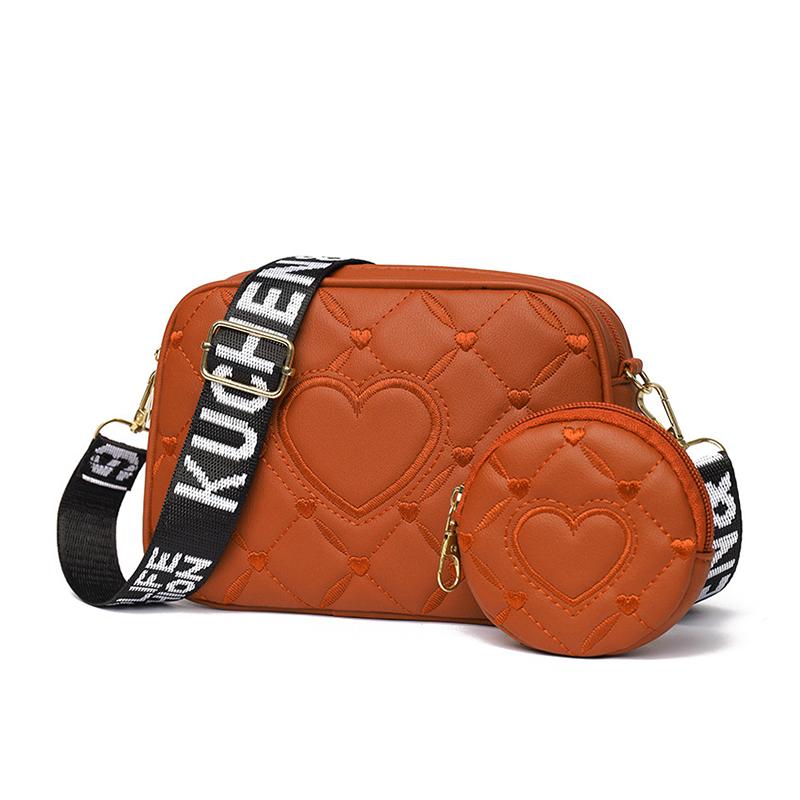 Women's Armpit Bag New Mother Two-piece Set PU Leather Texture Heart-shaped Pattern Crossbody Bag Small Shoulder Bag KTY