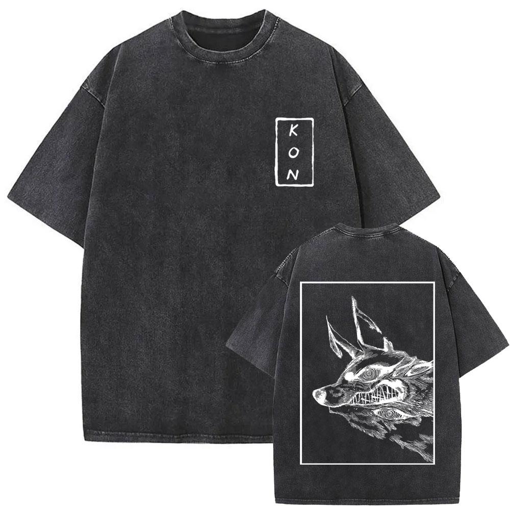 Anime Chainsaw Man Vintage Washed T-shirt Hayakawa Aki Summon Kon Fox Devil Graphic T Shirts Men Women Casual T-shirts