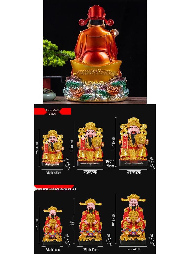 Statua Buddha in Resina Ruyi Dio della Ricchezza con Nove Draghi, 30 cm o 40 cm - Ornamenti per la Prosperità