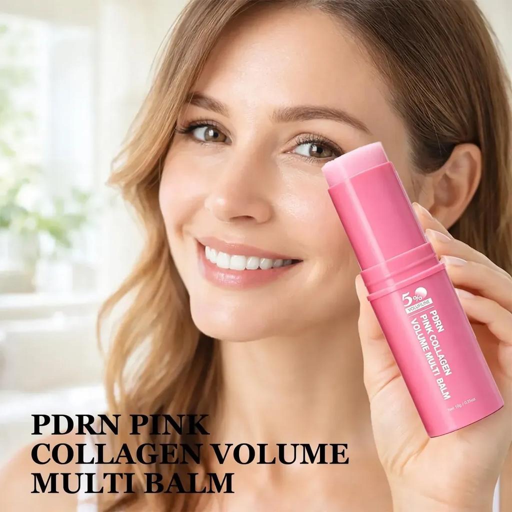5% Volufiline PDRN Růžový Kolagenový Multi Balzám ve Tvaru Tyčinky, Přenosný Pevný Kolagenový Balzám na Péči o Pleť Obličeje, Hloubkově Hydratační Balzám pro Péči o Suchou Pleť Obličeje, 0,35 oz