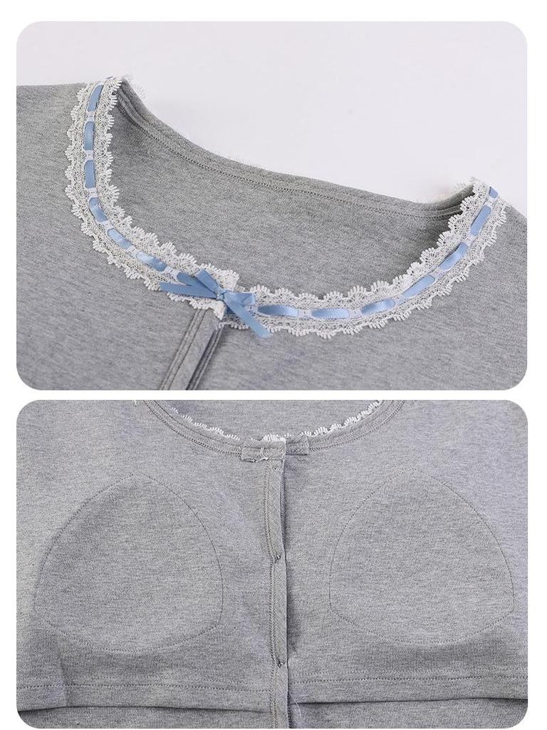 2025 Women's Pure Cotton Pajama Set - Long Sleeve & Pants, with Breast Pads, Loose Home Wear, Spring/Autumn Two-Piece.