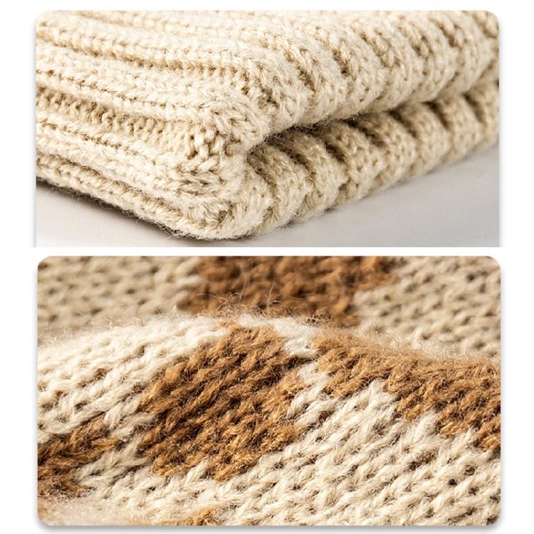 Leopard-print Knitted Wool Cap for W/Pompon Women Beanie Outdoor Casual Winter H