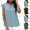 Women V Neck Short Sleeve Button Down Blouse Casual Loose Fit Top Lightweight Summer Office Shirt