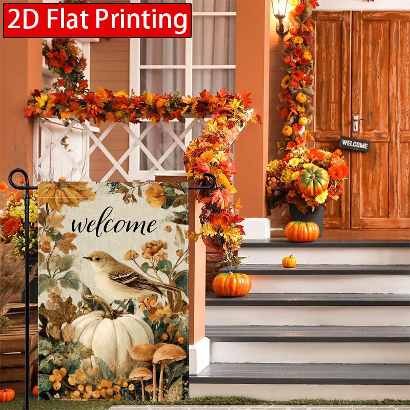 2D Flat, 2D Flat Autumn Thanksgiving Sparrow Bird Thanksgiving Garden Flag_2 (1)- Outdoor Garden Flag Double-sided Home Decoration Courtyard Decoratio
