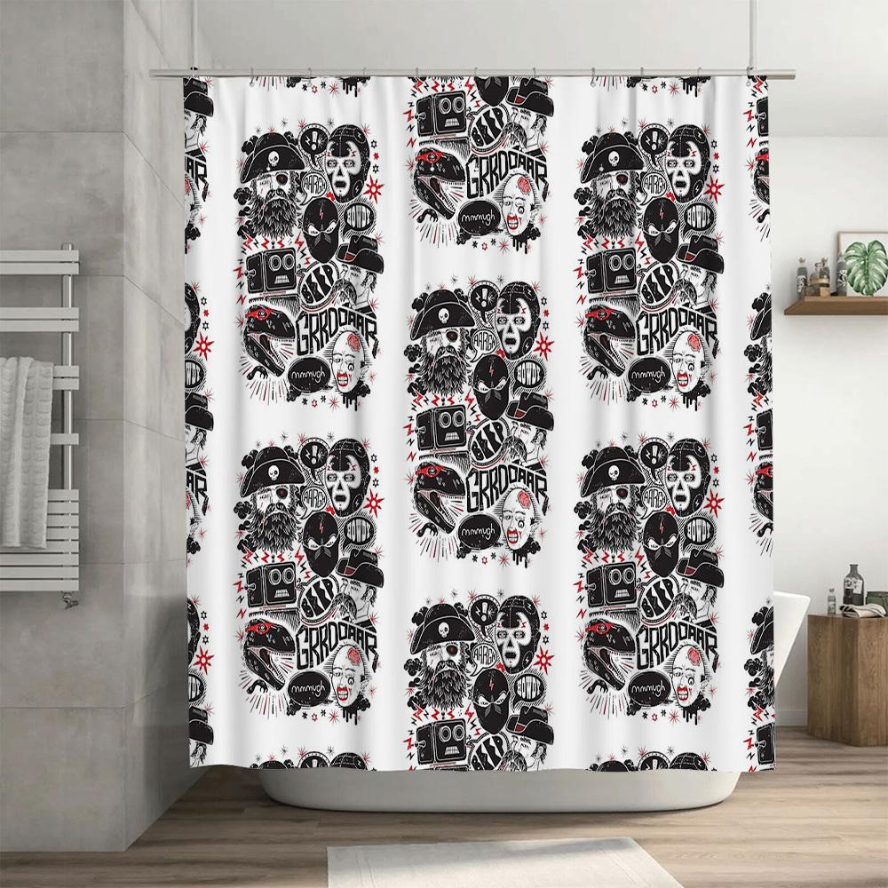 Bathroom Shower Curtain Set Waterproof Vintage Floral Pattern Farmhouse Decor Home Decor Coastal Style Modern Black And White Wa
