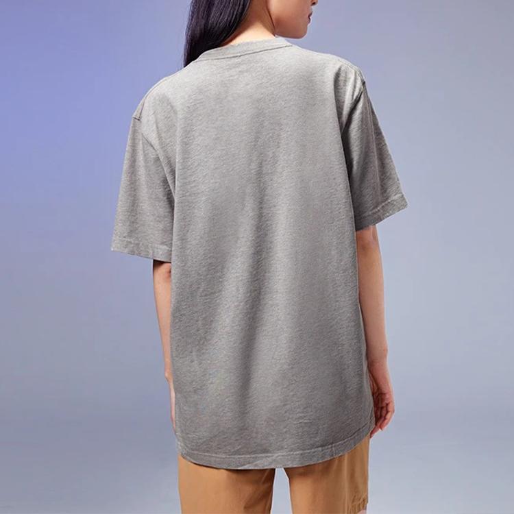 Li-Ning Imagination Embroidered Loose Round Neck Short Sleeve T-Shirt Unisex Tops Floral-Grey AHSS102-1