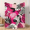 Fflannel Blanket 1pc Pink Animal And Plant Combination Soft Comfortable and Warm This Nap Blanket/sofa Blanket Is Suitable for All