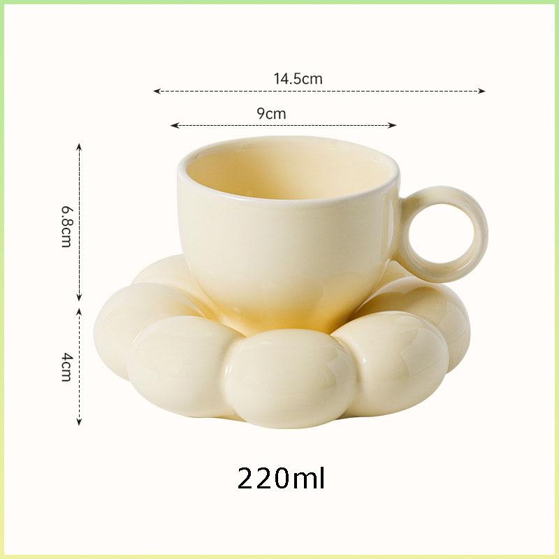 220ml Best Selling Plain Cloud Mug Cute Ceramic Cup with Sunflower Saucer Coffee Cups Plates for Tea Milk Juice