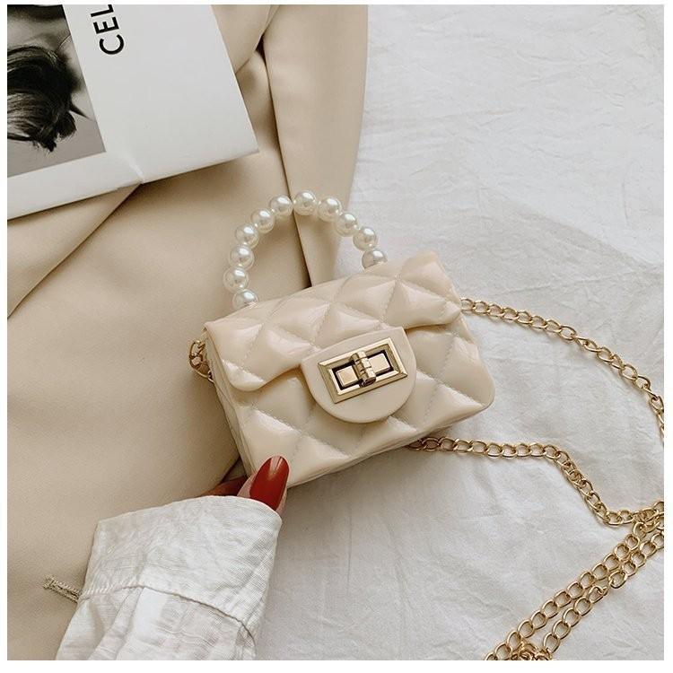 New Pearl Chain Mini Children's Bag 2022 Fashionable Small Girls Crossbody Jelly Bag