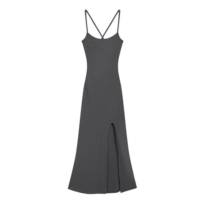 Pure desire Spice Girl slim suspender dress female summer French temperament sexy royal sister backless split hip wrap long skirt