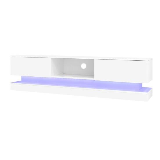 TV Media Cabinet, White High-Gloss TV Cabinet with LED Light, 2 Drawers, App Control, Anti-Tilt Design, for 60-Inch TV