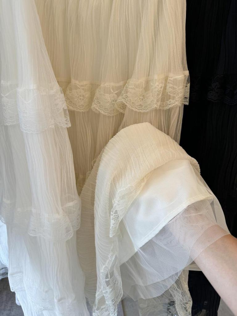 Textured Lace Layered Midi Skirt for Spring/Summer - Women's Sweet Sheer Mesh Skirt