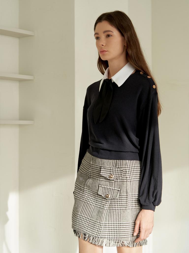 EJNOLEE Black Back Ribbon Blouse