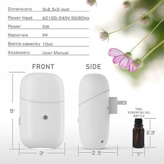 Waterless Essential Oil Diffuser - 10ml Plug in Diffuser for Bedroom, Bathroom, Living Room,Reading Room, Yoga Room, Small Office, and Anywhere in