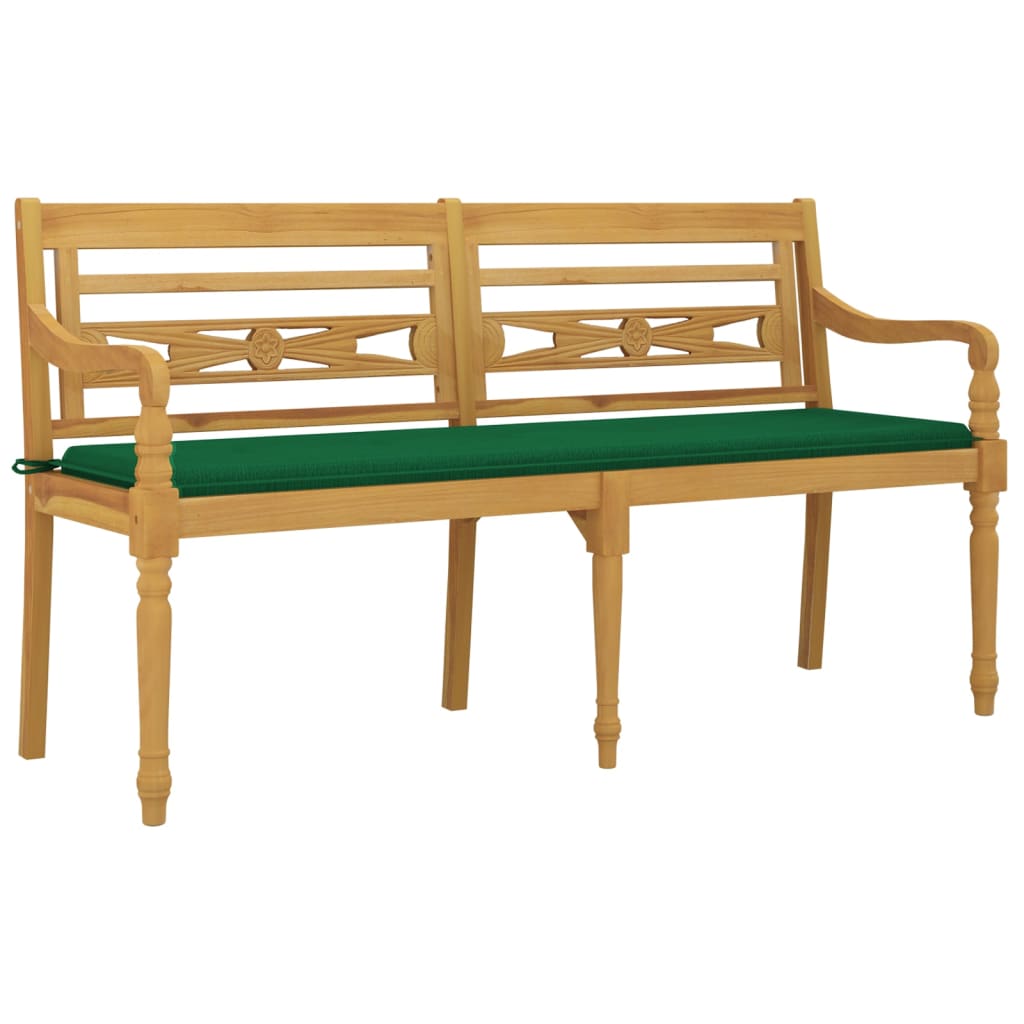 Batavia Bench with Green Cushion 150 cm Solid Teak Wood